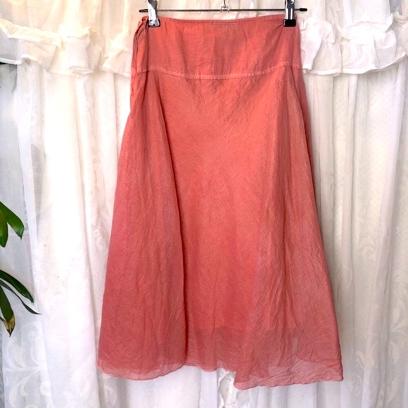 IDLE WILD size 10 100% raw Silk coral pink flare full skirt - Picture 2 of 11